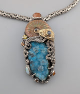 Large Jurassic Classic Sterling Silver and 14kt Gold Pendant