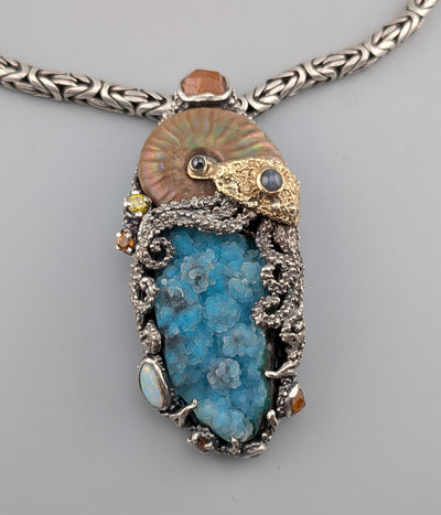 Large Jurassic Classic Sterling Silver and 14kt Gold Pendant