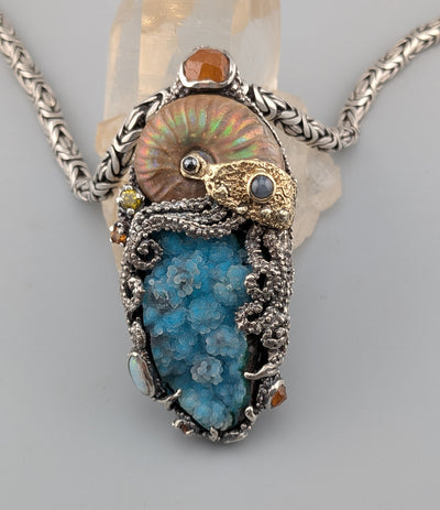 Large Jurassic Classic Sterling Silver and 14kt Gold Pendant