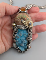 Large Jurassic Classic Sterling Silver and 14kt Gold Pendant