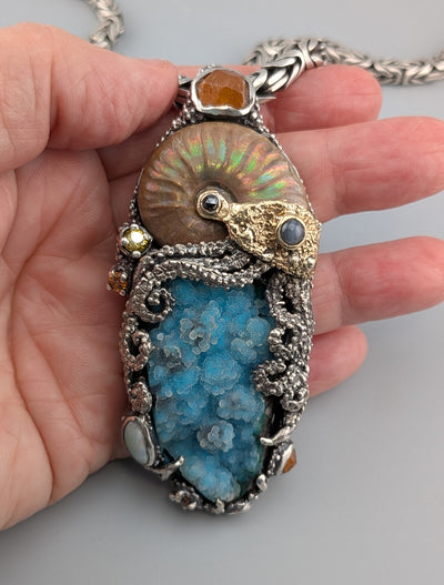 Large Jurassic Classic Sterling Silver and 14kt Gold Pendant