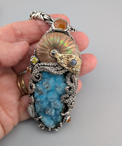 Large Jurassic Classic Sterling Silver and 14kt Gold Pendant