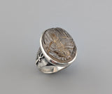 Carved Rutilated Quartz Scarab, Sterling Silver Ring