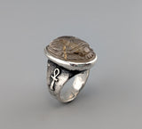 Carved Rutilated Quartz Scarab, Sterling Silver Ring