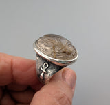 Carved Rutilated Quartz Scarab, Sterling Silver Ring