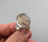 Carved Rutilated Quartz Scarab, Sterling Silver Ring