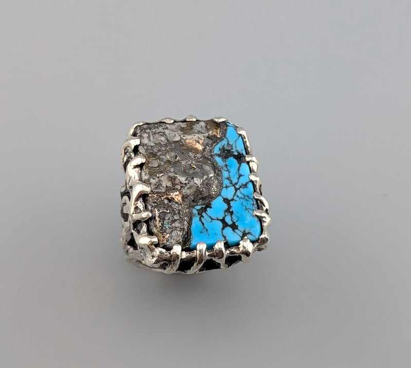 Kingman Turquoise/Native Silver Ore, Sterling Silver Ring