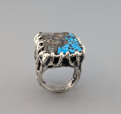 Kingman Turquoise/Native Silver Ore, Sterling Silver Ring
