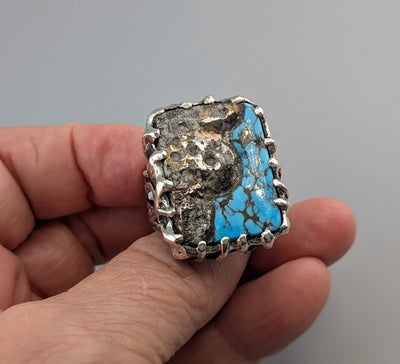Kingman Turquoise/Native Silver Ore, Sterling Silver Ring