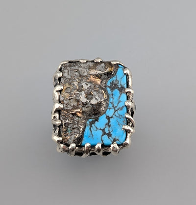Kingman Turquoise/Native Silver Ore, Sterling Silver Ring