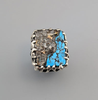 Kingman Turquoise/Native Silver Ore, Sterling Silver Ring