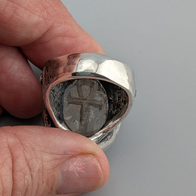 Carved Rutilated Quartz Scarab, Sterling Silver Ring