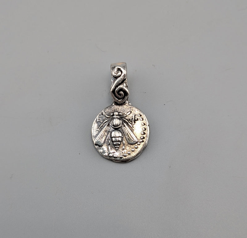 Sterling Silver Ancient Coin Replica Pendant, Bee Drachm
