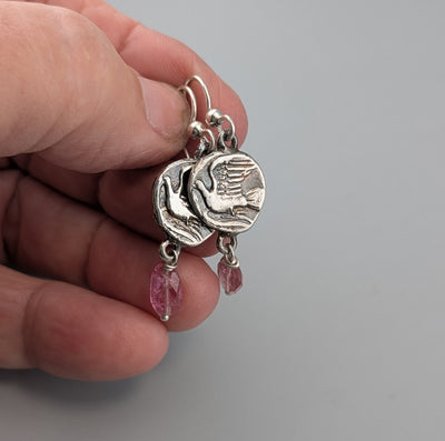 Sterling Silver Ancient Coin Replica Earrings, Doves