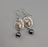 Sterling Silver Ancient Coin Replica Earrings, Moneta Goddess of Moneying