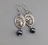 Sterling Silver Ancient Coin Replica Earrings, Moneta Goddess of Moneying