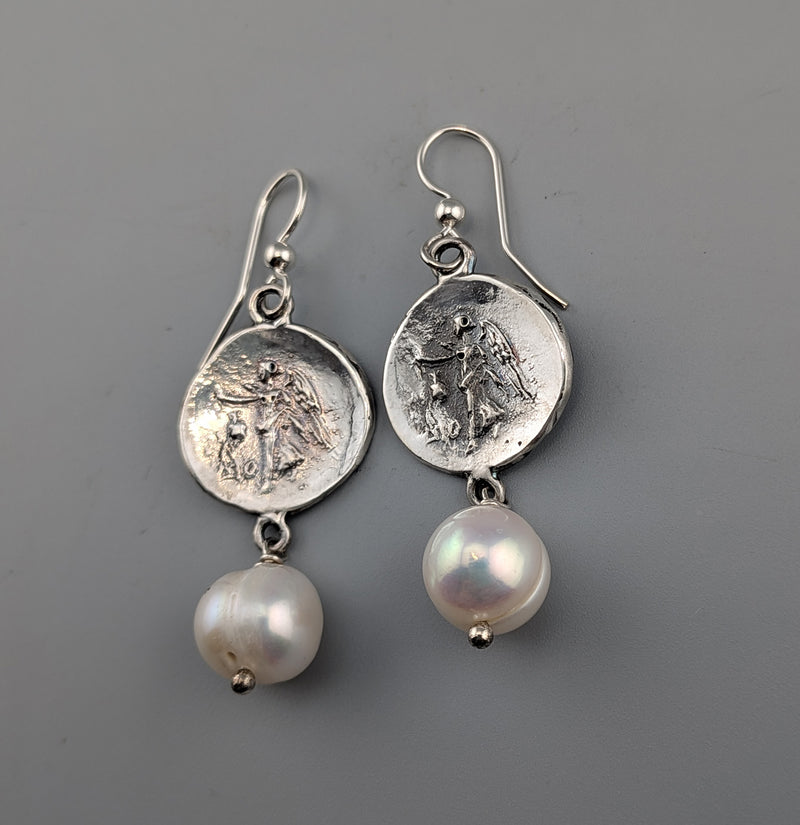 Sterling Silver Athena Ancient Coin Replica Earrings