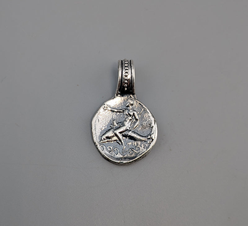 Sterling Silver Ancient Coin Replica, Taras on Dolphin