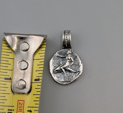 Sterling Silver Ancient Coin Replica, Taras on Dolphin