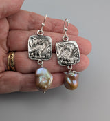 Sterling Silver Ancient Coin Replica, Old Style Athena Owl, with Large Pearls