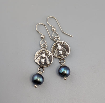Sterling Silver Ancient Coin Replica Earrings, Bee