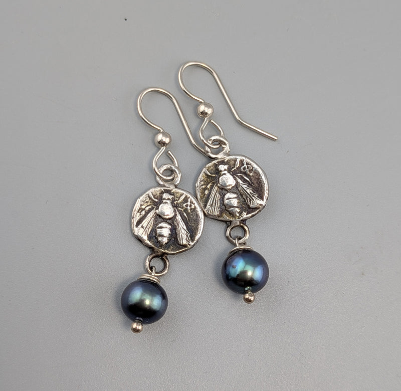 Sterling Silver Ancient Coin Replica Earrings, Bee