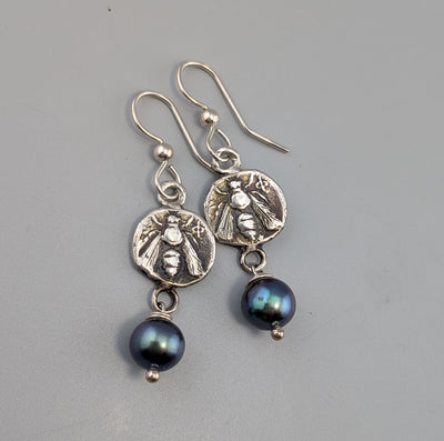 Sterling Silver Ancient Coin Replica Earrings, Bee