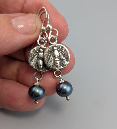 Sterling Silver Ancient Coin Replica Earrings, Bee