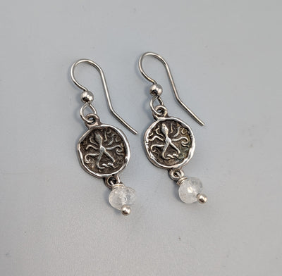 Sterling Silver Ancient Coin Replica Earrings, Octopus