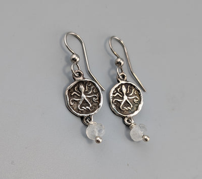 Sterling Silver Ancient Coin Replica Earrings, Octopus