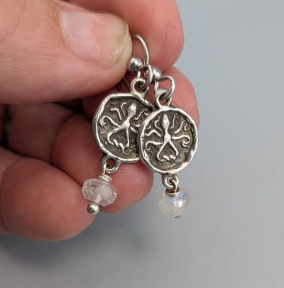 Sterling Silver Ancient Coin Replica Earrings, Octopus