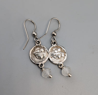 Sterling Silver Ancient Coin Replica Earrings, Octopus