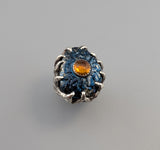 Carved Covellite and Spessartite Garnet, Sterling Silver Ring