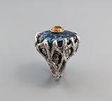 Carved Covellite and Spessartite Garnet, Sterling Silver Ring