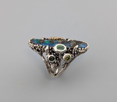 Yowah Boulder Opal, Sterling Silver and 14kt Gold Ring
