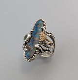 Yowah Boulder Opal, Sterling Silver and 14kt Gold Ring