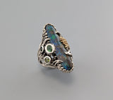 Yowah Boulder Opal, Sterling Silver and 14kt Gold Ring