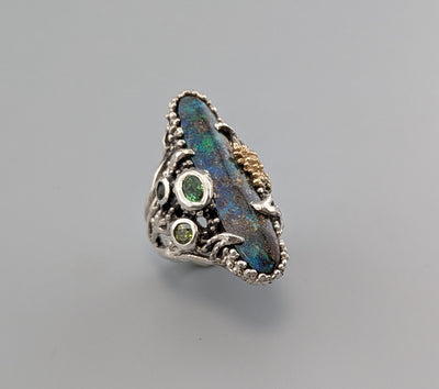 Yowah Boulder Opal, Sterling Silver and 14kt Gold Ring