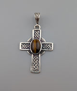 Large Sterling Silver Celtic Cross with Moonstone