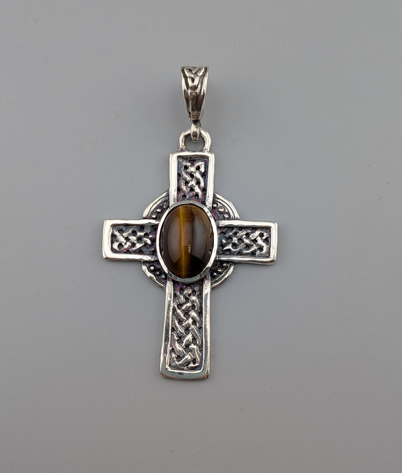 Large Sterling Silver Celtic Cross with Moonstone