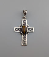 Large Sterling Silver Celtic Cross with Moonstone