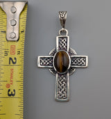Large Sterling Silver Celtic Cross with Moonstone