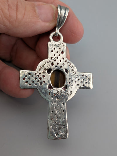 Large Sterling Silver Celtic Cross with Tiger Eye