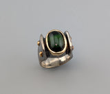 Tourmaline Cabochon, Sterling Silver and 14kt Gold Ring