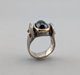 Tourmaline Cabochon, Sterling Silver and 14kt Gold Ring