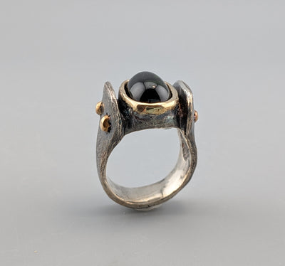 Tourmaline Cabochon, Sterling Silver and 14kt Gold Ring