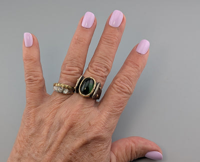 Tourmaline Cabochon, Sterling Silver and 14kt Gold Ring