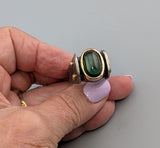 Tourmaline Cabochon, Sterling Silver and 14kt Gold Ring