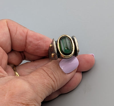 Tourmaline Cabochon, Sterling Silver and 14kt Gold Ring