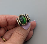 Tourmaline Cabochon, Sterling Silver and 14kt Gold Ring